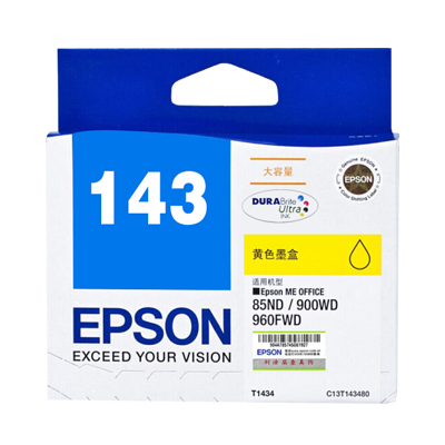 爱普生(EPSON)C13T143480黄色墨盒适用于85ND/900WD/96FWD打印机T1434黄色