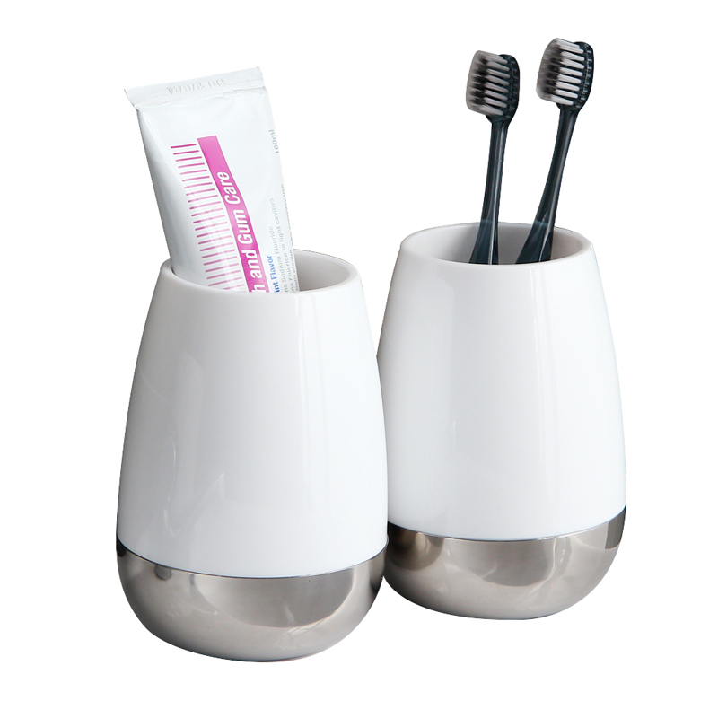 欧润哲(ORANGE) 2只装漱口杯 大号水滴款不锈钢底座浴室情侣杯组 家用牙刷杯洗漱杯子