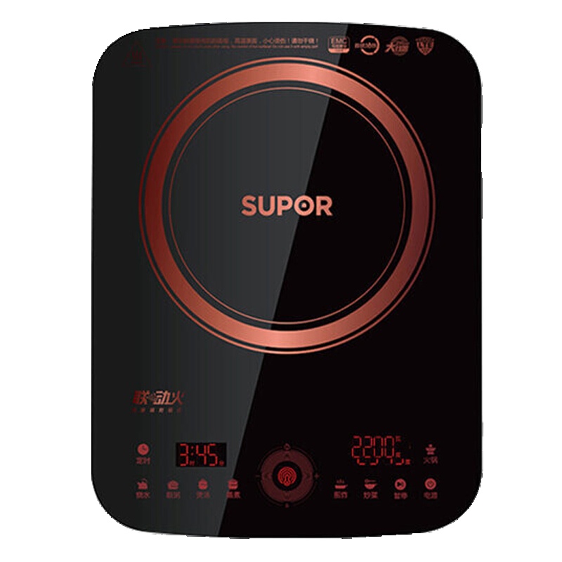 苏泊尔(SUPOR) 电磁炉ID19-220 火锅智能电磁灶电池炉超薄家用(免管锅灶组合)整版触摸式 微晶面板 7档大火