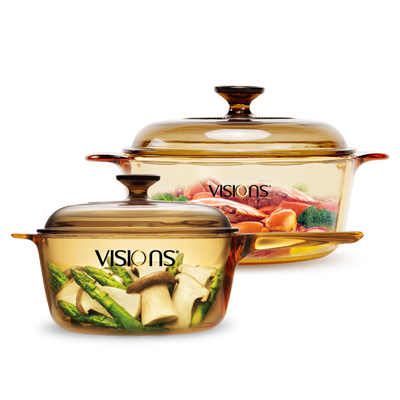 美国康宁(VISIONS)锅具套装VS22+VSP25 晶彩透明锅2.25L+2.5L双耳单柄煮锅汤锅炖锅