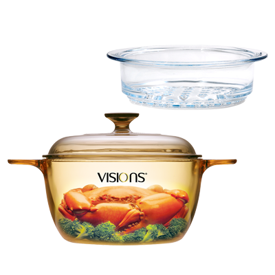美国康宁(VISIONS)锅具套装VS25+20CM蒸格 晶彩透明锅 2.5L+20cm蒸笼 汤锅煮锅蒸锅