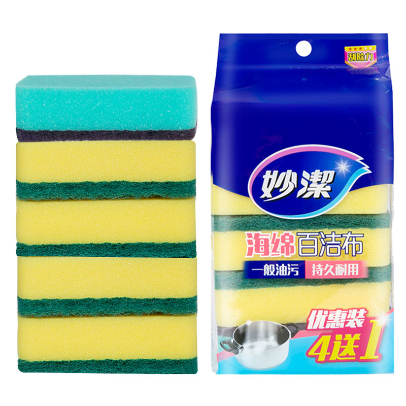 妙洁 海绵 (一般厨具用) 百洁布 4+1片装 MHS4(单位:袋)
