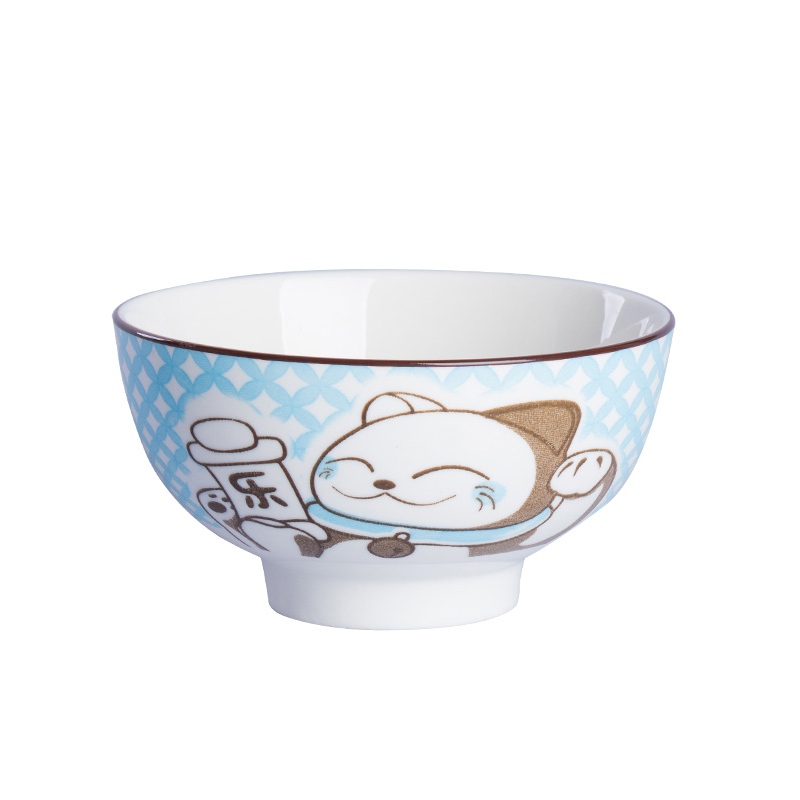 雅诚德(arst) 雅诚德陶瓷创意卡通餐具可爱时尚动物福乐猫釉下彩饭面碗(2色可选) 浅蓝色 5寸 蓝乐猫