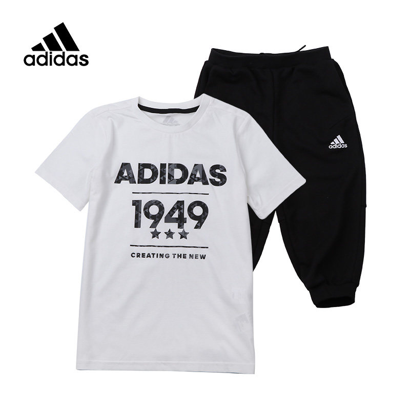 adidas kids阿迪达斯童装18夏新款男小童运动休闲舒适套装 男童CW0416