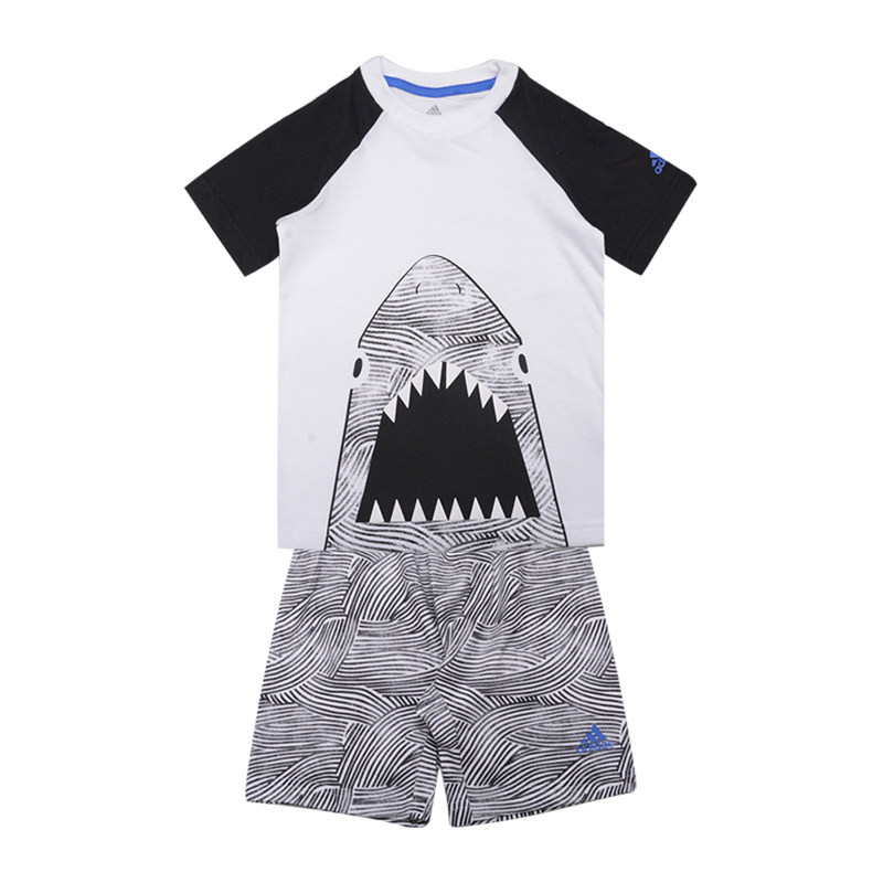 阿迪达斯儿童(adidas kids)2018夏季婴童鲨鱼印花棉质运动短袖套装CF7424