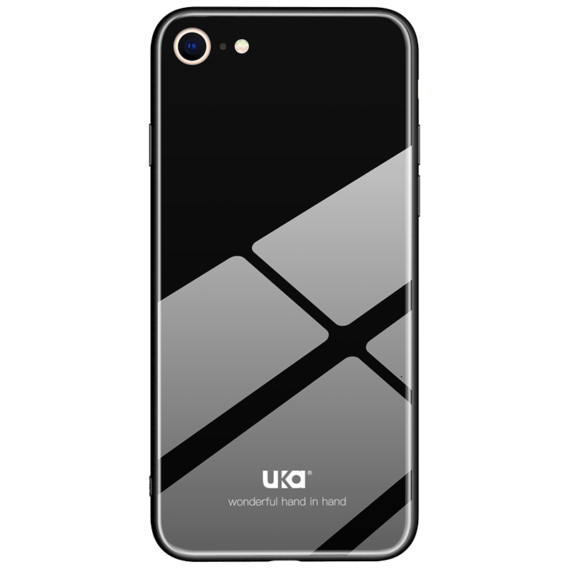 优加 苹果7/8手机壳iphone7/8钢化玻璃简约全包防摔保护套 黑色