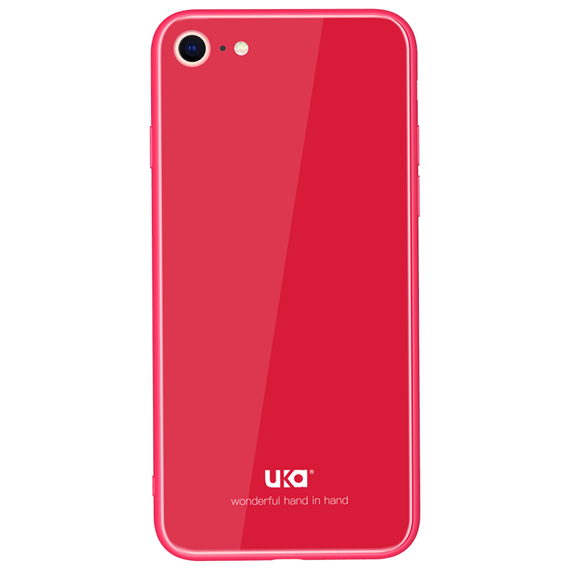 优加 苹果7/8手机壳iphone7/8钢化玻璃简约全包防摔保护套 红色