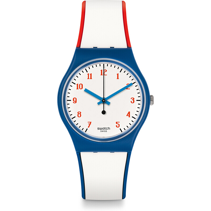 斯沃琪(SWATCH)手表 色彩密码系列树脂表带 蓝白石英男女通用表GN248