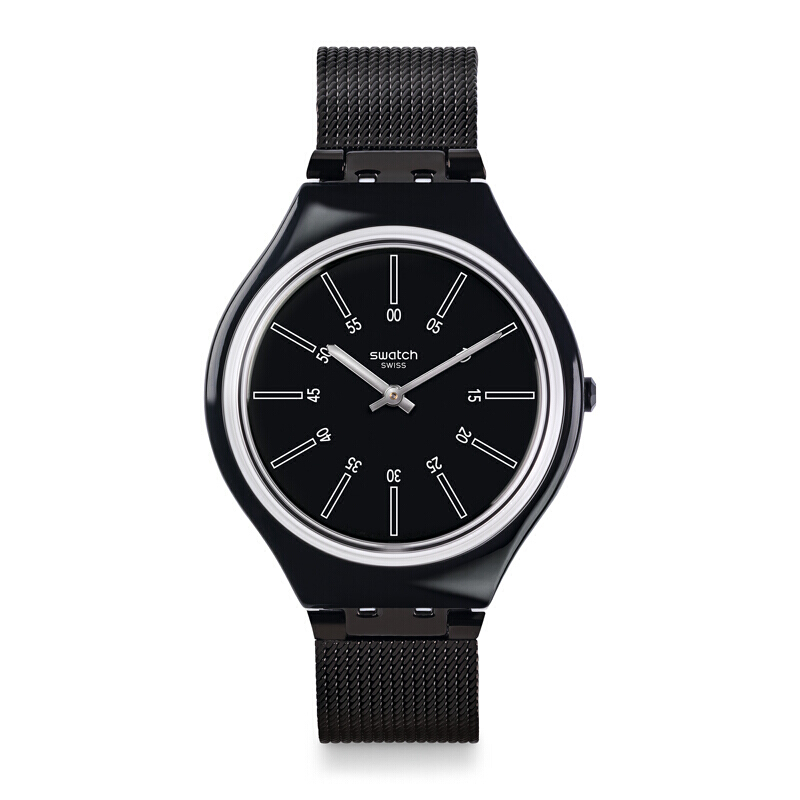 斯沃琪(SWATCH)手表 SKIN系列 简约时尚黑色 树脂表带 石英男女通用表SVOB100M