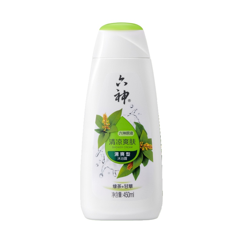 六神 清凉爽肤 沐浴露450ml(男士女士沐浴液沐浴乳 清爽保湿 绿茶甘草双重植物精华多效护肤)