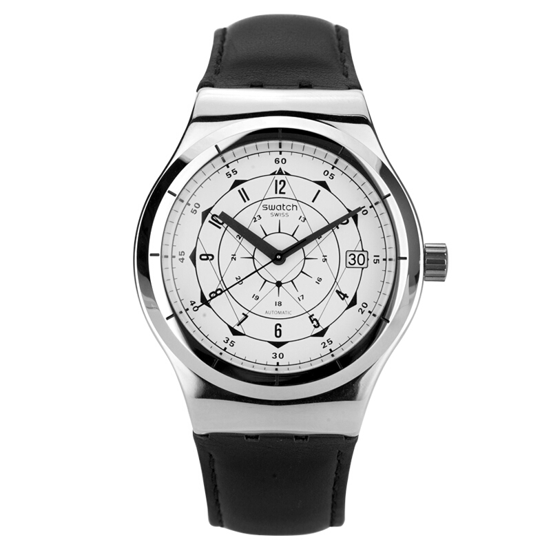 斯沃琪(Swatch)手表 装置51金属系列 休闲时尚 皮革表带 机械男士表YIS402
