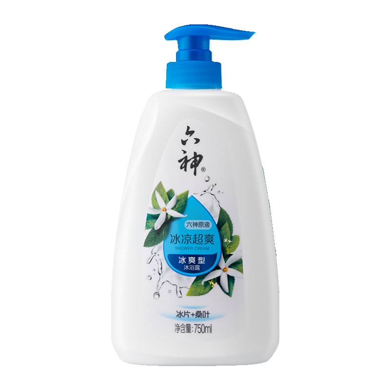 六神 冰凉超爽 沐浴露750ml(男士女士沐浴乳液 薄荷香气 保湿滋润 劲凉提神 冰片桑叶双重植萃 消暑控油)