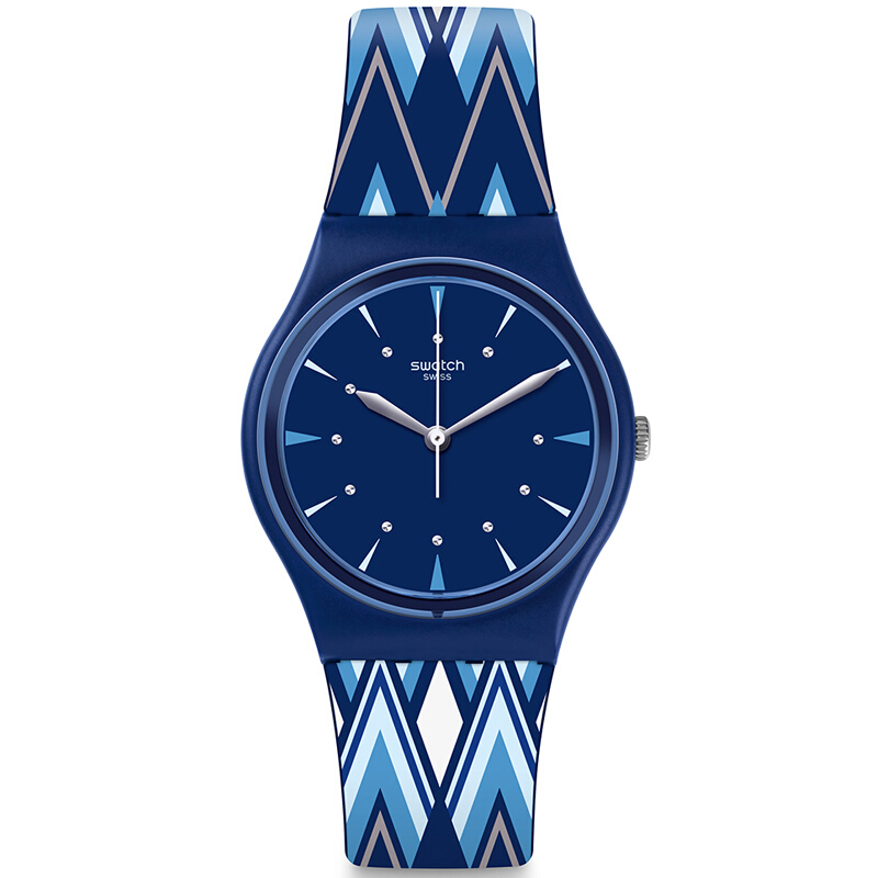 Swatch/斯沃琪手表 经典色彩密码系列 蓝色花纹 树脂表带 石英男女通用表GN250
