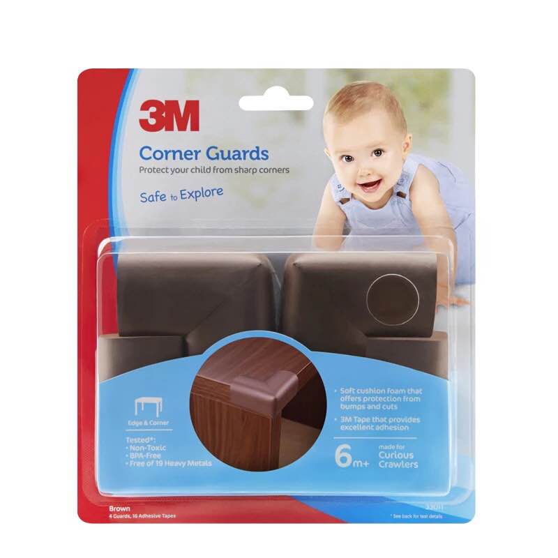 3M 原装进口 安全防撞角 儿童防撞角 桌角防碰婴儿 宝宝防护角 桌边保护角 4个/包(棕色)
