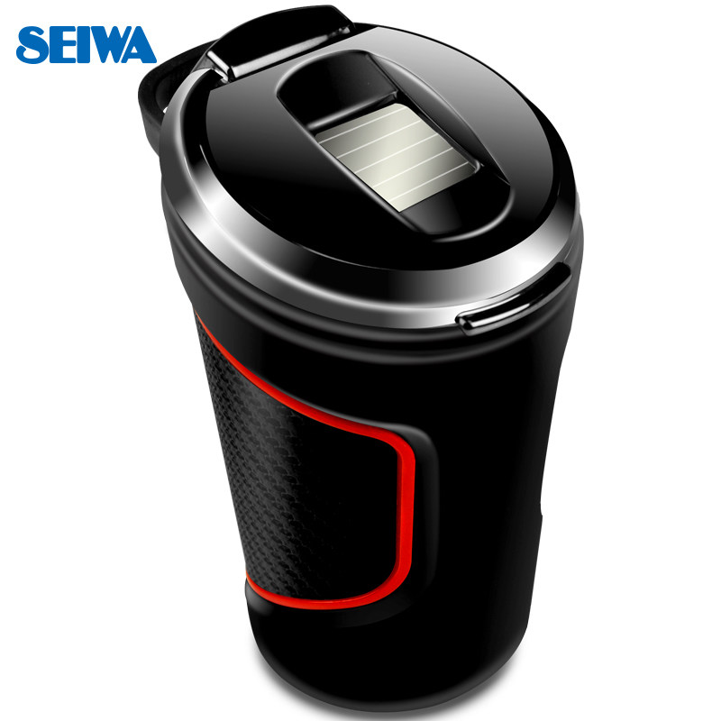 日本seiwa太阳能车载烟灰缸led 通用烟缸灯带盖W871 创意车用烟灰缸 日本品质 太阳能 Led灯