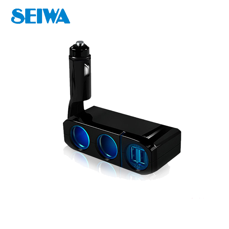 日本seiwa车载充电器F277 多功能车用USB点烟器一拖二车充插座一拖三汽车用品