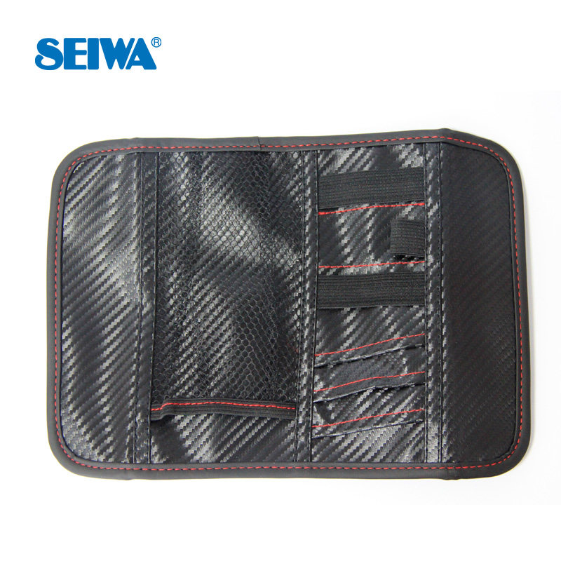 seiwa 汽车用品布艺收纳袋杂物袋多功能网兜票据卡储物袋车用置物袋 多功能收纳 碳钢纹设计 日本工艺