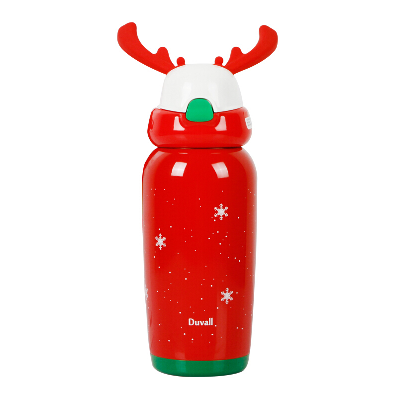 Duvall 杜瓦尔外出必备保温杯鹿角杯女带吸管316不锈钢明星杯小学生水壶摔水杯 圣诞红