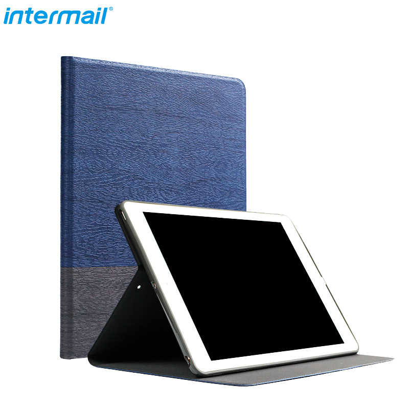 intermail苹果新iPad 9.7英寸 2018新款iPad平板电脑保护套轻薄皮套 树脂纹蓝灰拼接TPU 简约风