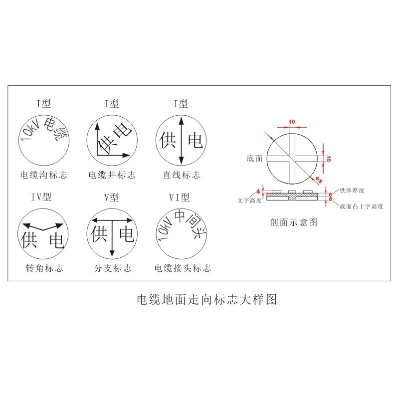 FUZHENG福正 电缆地面走向标志不锈钢腐蚀烤漆80mm*80mm