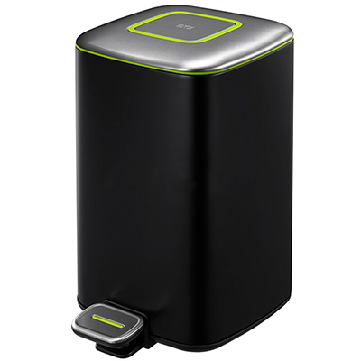 EKO(宜可)不锈钢脚踏垃圾桶 家用小号大号翻盖厨房卫生间厕所客厅欧式方形静音垃圾筒 9388 高光黑 12升