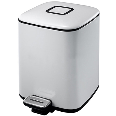 EKO(宜可)不锈钢脚踏垃圾桶 家用小号大号翻盖厨房卫生间厕所客厅欧式方形静音垃圾筒 9388 白色 6升