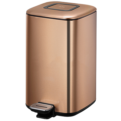 EKO(宜可）不锈钢脚踏垃圾桶 家用小号大号翻盖厨房卫生间厕所客厅欧式方形静音垃圾筒 9388 古铜金 6升