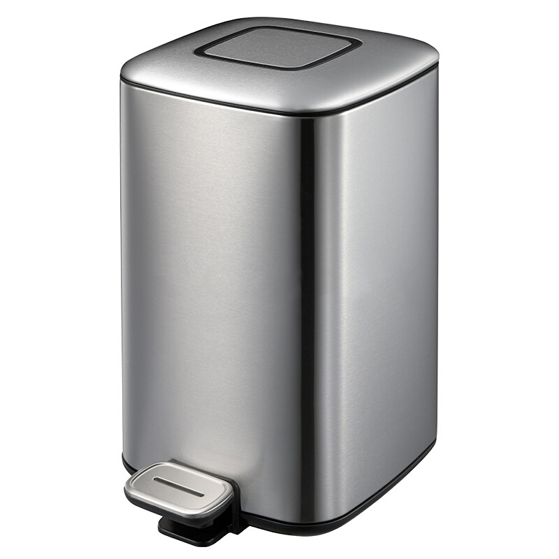 EKO(宜可）不锈钢脚踏垃圾桶 家用小号中号大号翻盖厨房卫生间厕所客厅欧式方形静音垃圾筒 9388 砂钢 6升