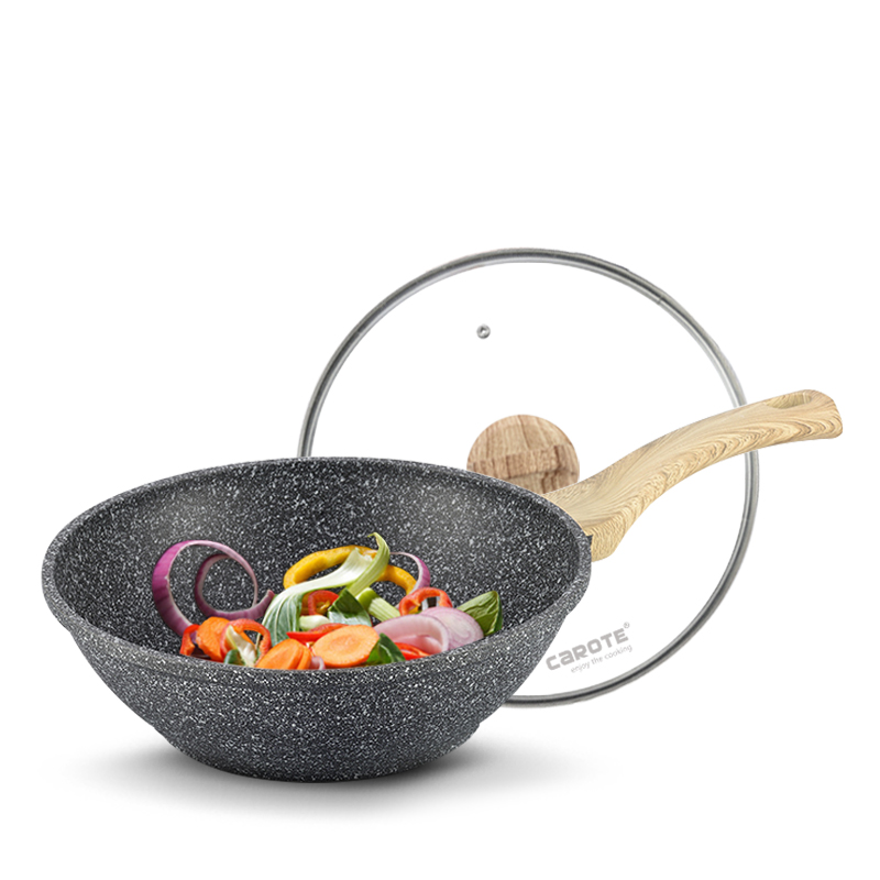 卡罗特(CaROTE)麦饭石炒锅不粘锅少油烟28CM平底锅炒菜锅家用煎锅电磁炉明火通用