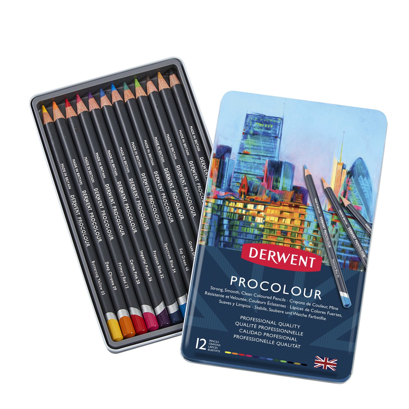 DERWENT PROCOLOUR 12 英国进口得韵 12色专业型彩铅铁盒套装