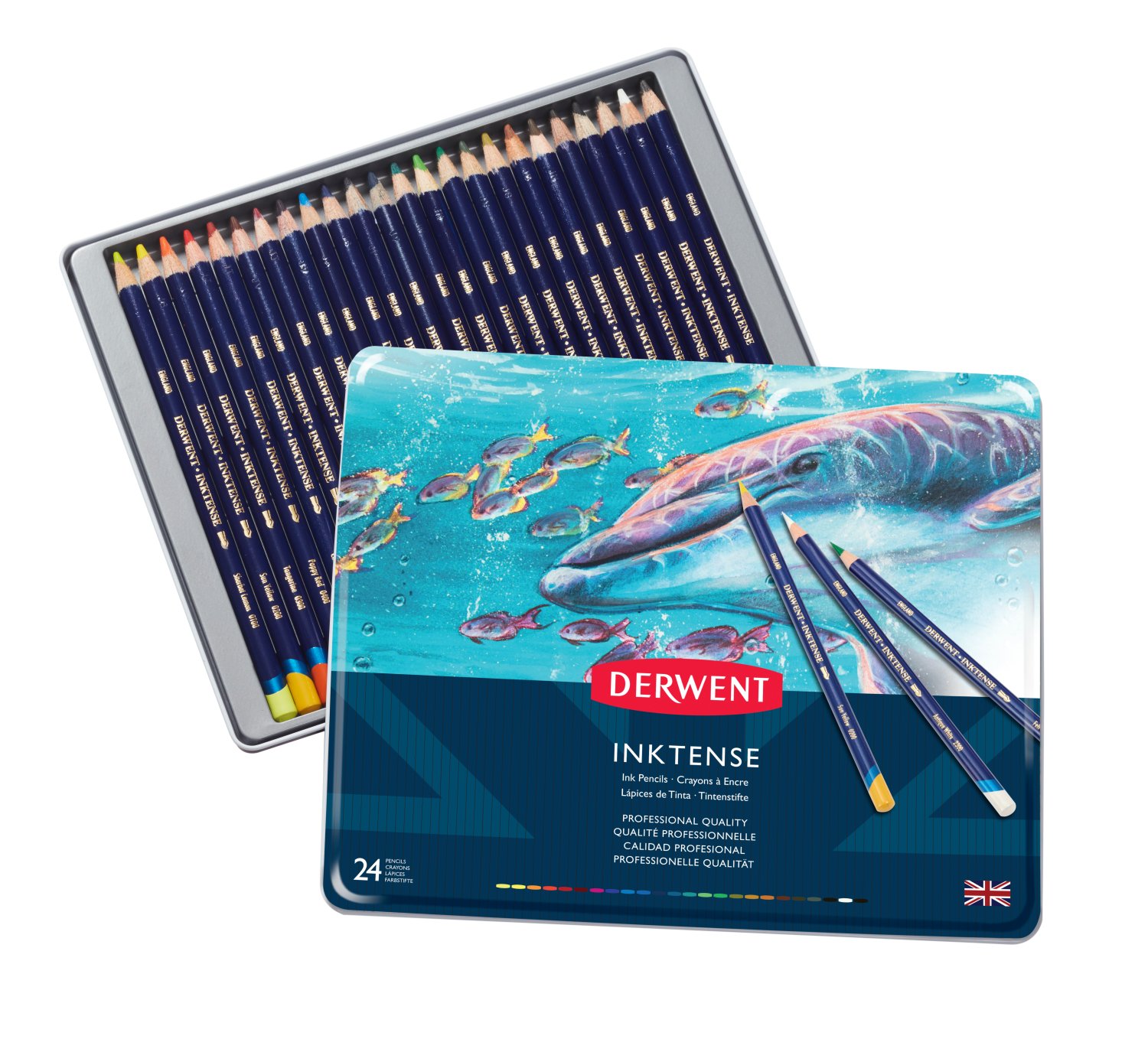 DERWENT Inktense 24 英国进口得韵 24色水墨彩铅铁盒套装 专业绘画必备 光彩夺目