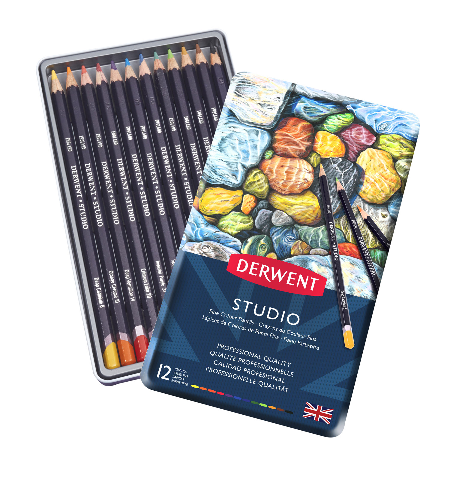 DERWENT Studio 12 英国进口得韵 12色画室彩铅铁盒套装 专业绘画必备 非常适合细节描绘和结构绘画