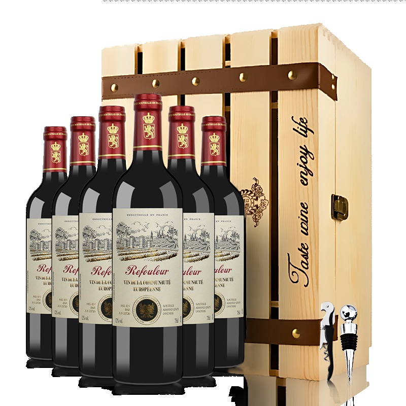 法国原瓶进口腾易红酒乐弗兰添帕尼尤干型红葡萄酒整箱装750ml*6瓶 送精美木箱