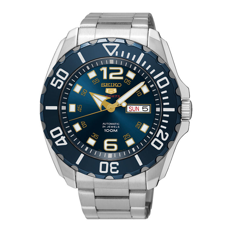 精工（SEIKO）手表 精工5号原装进口自动机械表商务休闲运动防水户外夜光双历功能计时男表蓝盘钢带 SRPB37J1