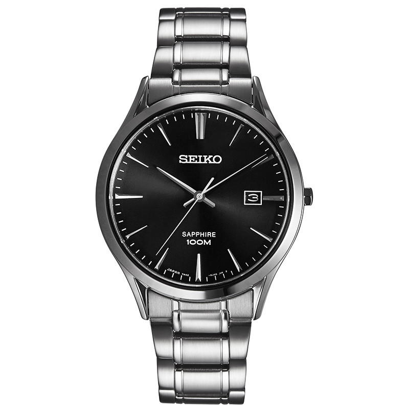 精工(SEIKO) 手表 Gents系列商务休闲防水合成蓝宝石玻璃表镜时尚男表 钢带黑盘 SGEG95J1