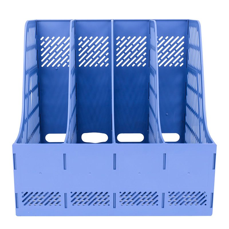 得力deli9848资料架四联文件栏文件夹文件收纳座文件框文件夹蓝色带笔筒文件筐办公收纳 (单个装)