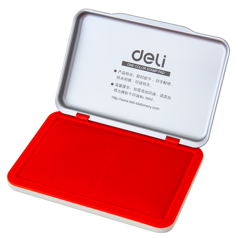 得力deli 9892秒干快干印台大号方形金属财务用品红色印台带印泥2秒速干 5个装