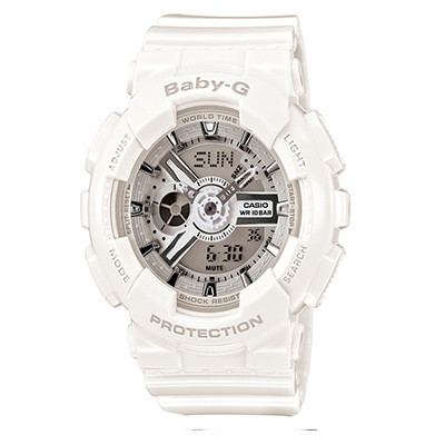 卡西欧(CASIO)手表 BABY-G系列齿轮刻度双显女士手表白色 BA-110-7A3