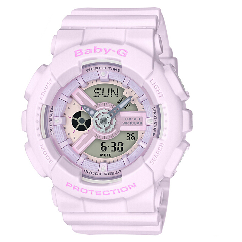 卡西欧(CASIO)手表 女马卡龙潮流夜跑防水防震运动手表石英女表 BA-110-4A2