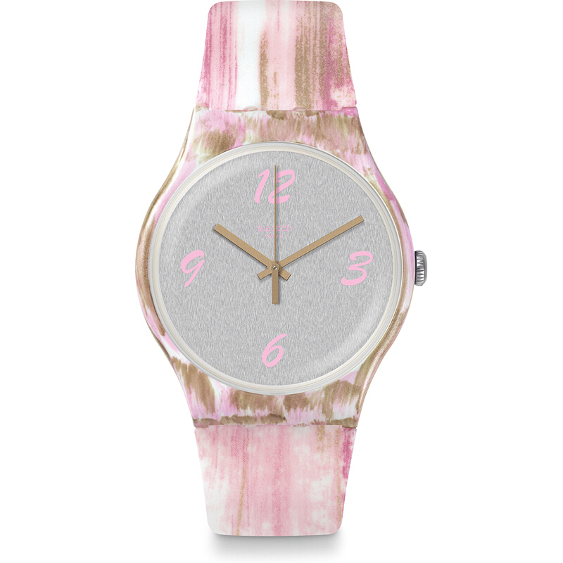 斯沃琪(SWATCH)手表 原创炫彩系列 粉色线条 硅胶表带 石英男女通用表SUOW151
