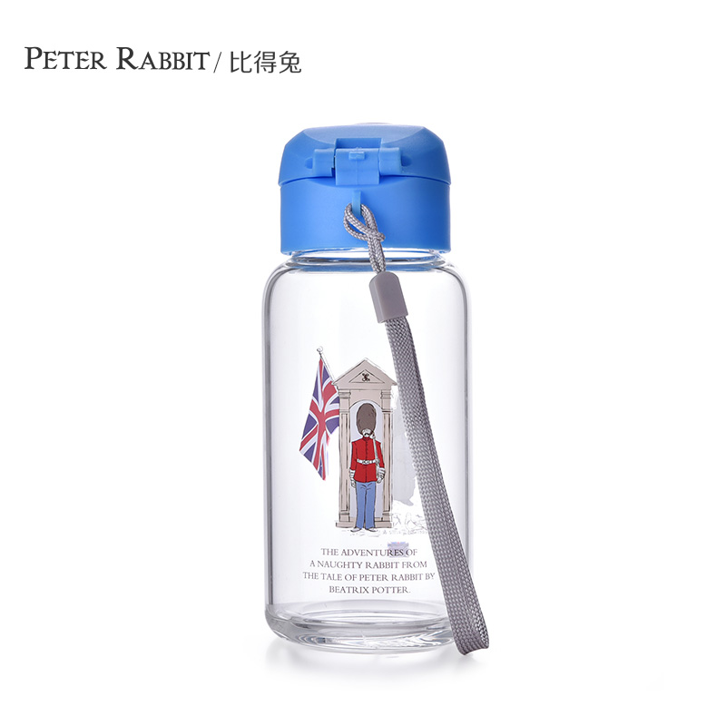 英国比得兔(Peter Rabbit)印花玻璃杯车载茶杯 弹跳盖男女士便捷玻璃杯情侣水杯 耐热玻璃杯400ml 蓝色