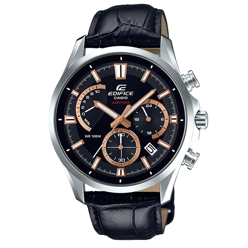 卡西欧(CASIO)手表 EDIFICE系列休闲商务大表盘防水时尚石英男表黑盘皮带 EFB-550L-1A