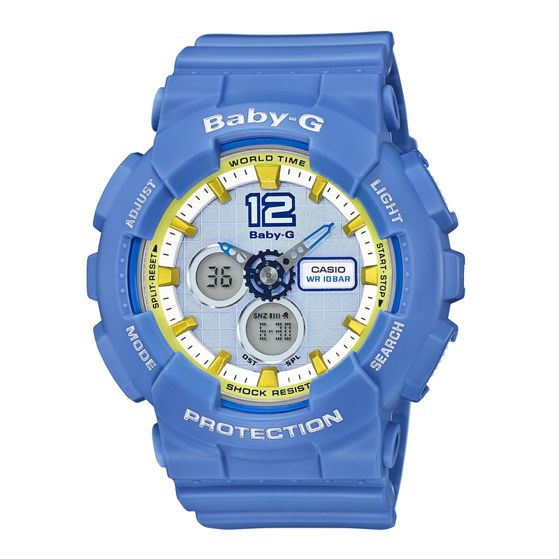 卡西欧(CASIO)手表 BABY-G系列双显时尚石英防水运动女表 蓝色 BA-120-2B