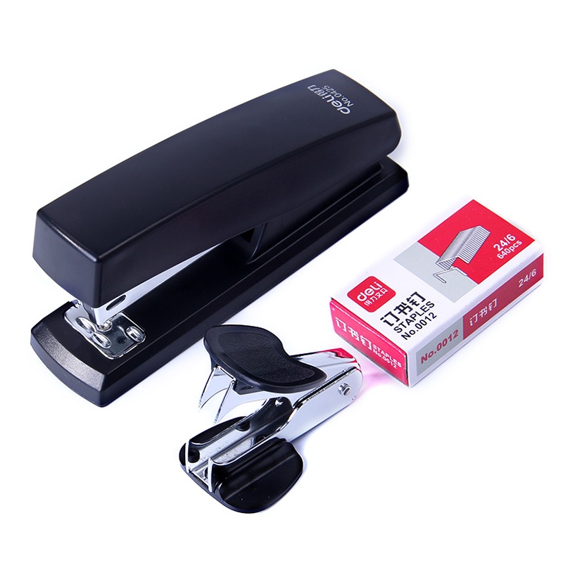 [5个]得力deli0354订书机通用订书机大号24/6含起订器+订书针+订书机套装蓝色包邮