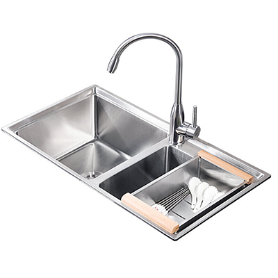 箭牌(ARROW) 箭牌 手工槽水槽双槽套餐一体成型304不锈钢洗碗水池厨房洗菜盆 手工水槽