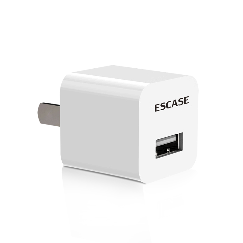ESCASE 苹果充电器/头USB单口 手机5V/1A插头+苹果弯头数据线1米 ES-CUC-01苹果版白