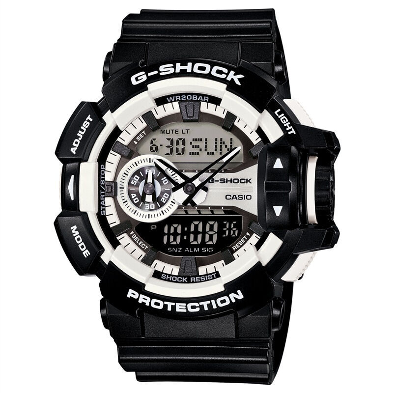 卡西欧(CASIO)手表 G-SHOCK系列 运动 200米防水 黑白电子男女通用手表GA-400-1A