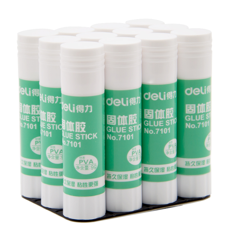 得力7101固体胶固体胶小号胶棒固体胶学生强力办公固体胶9g支 12支装