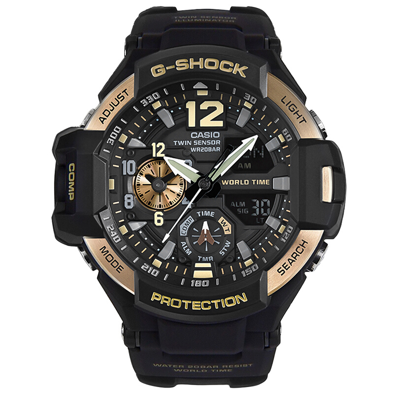 卡西欧(CASIO)手表 G-SHOCK系列 六局电波太阳能 树脂表带 200米防水 男士手表GWG-1000GB-1