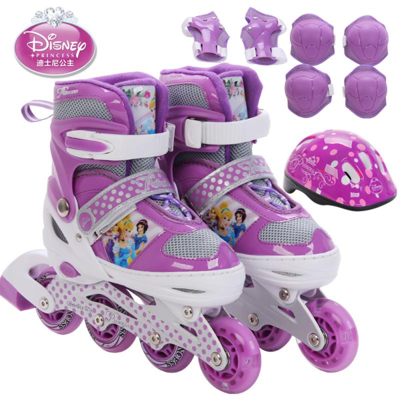 DISNEY/迪士尼溜冰鞋儿童全套装轮滑鞋男女可调闪光旱冰鞋 紫色公主 M码35-38